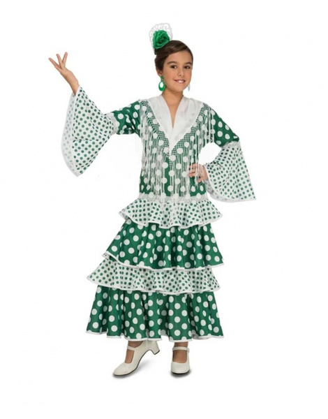Disfraz Flamenca lunares verde niña