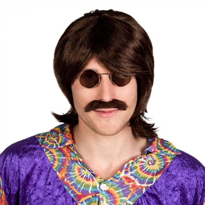 Peluca hippie años 70 con bigote