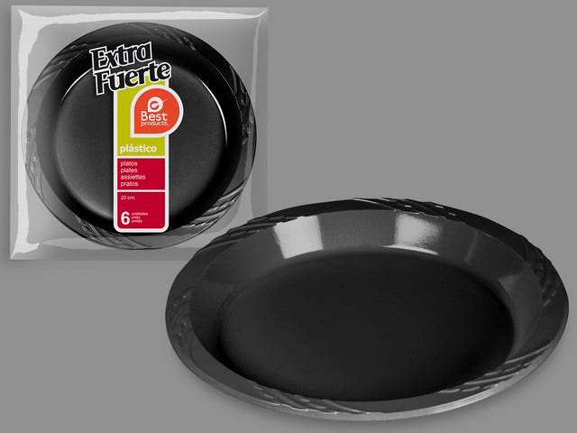 Platos Negro Extra Fuerte 20cm 6uds.