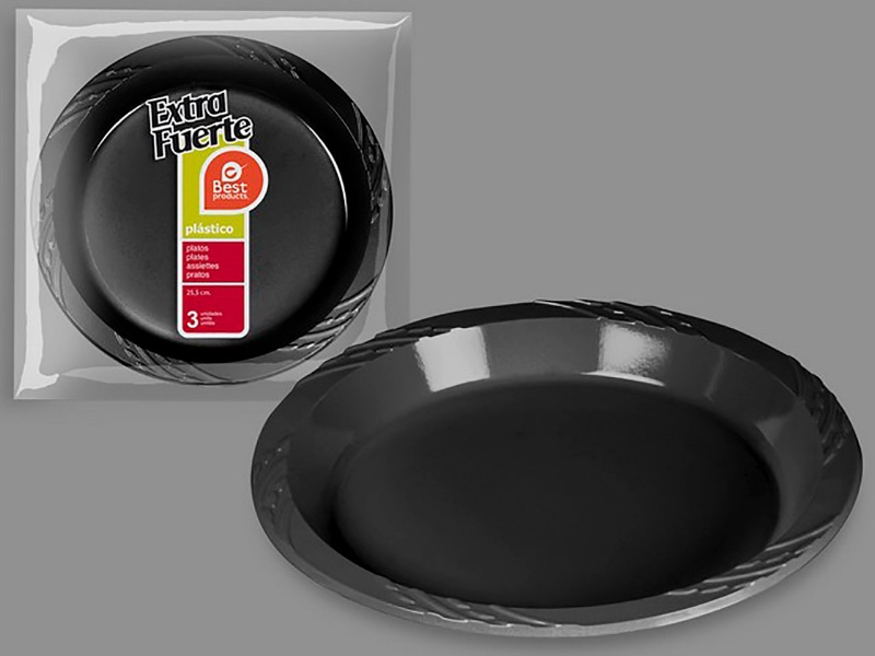 Platos Negro Extra Fuerte 25.5cm 3uds.