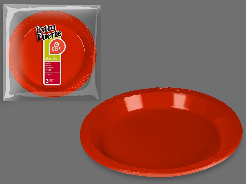 Platos Extra Fuerte Rojo 25.5cm  3uds.