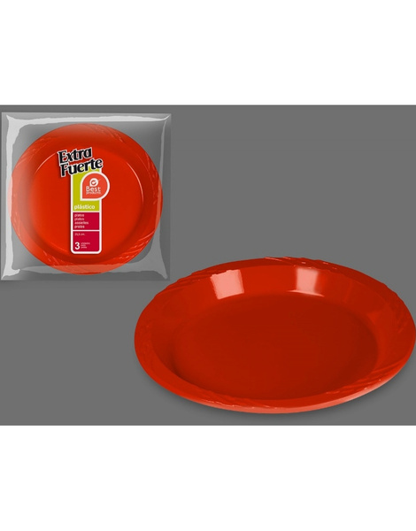 Platos Extra Fuerte Rojo 25.5cm  3uds.