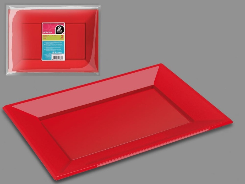 Bandeja Rectangular Roja 33x22.5cm  3 Un