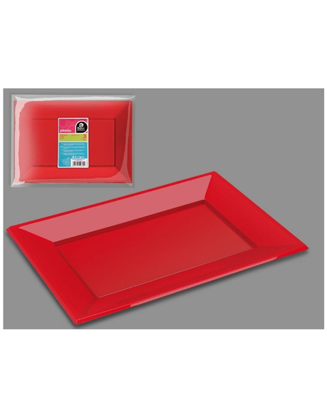 Bandeja Rectangular Roja 33x22.5cm  3 Un