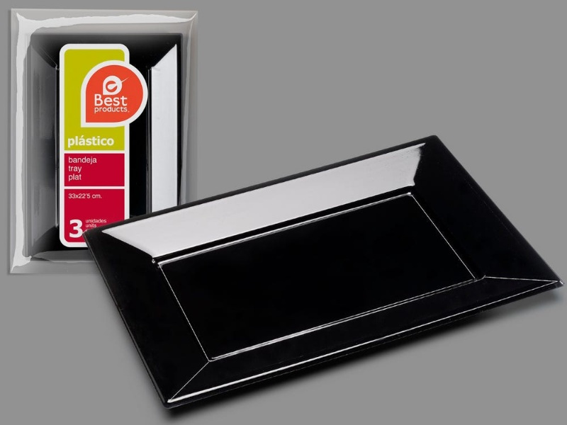 Bandeja Rectangular Negra 33x22.5cm 3 Un