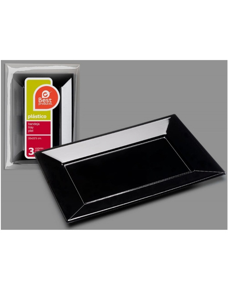 Bandeja Rectangular Negra 33x22.5cm 3 Un