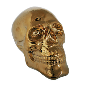 Calavera De Cerámica Dorada 30 Cm