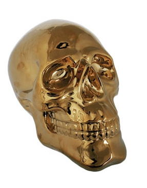 Calavera De Cerámica Dorada 30 Cm