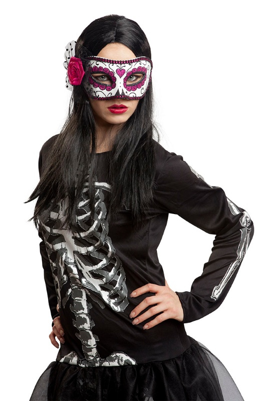 Antifaz Día Muertos Rosa