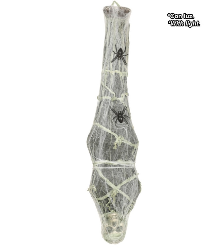 Colgante esqueleto en tela araña 120cms