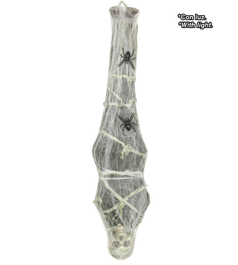 Colgante esqueleto en tela araña 120cm