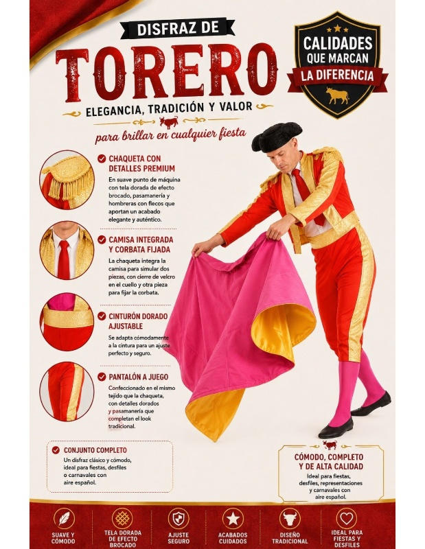 Fato de toureiro vermelho para homem