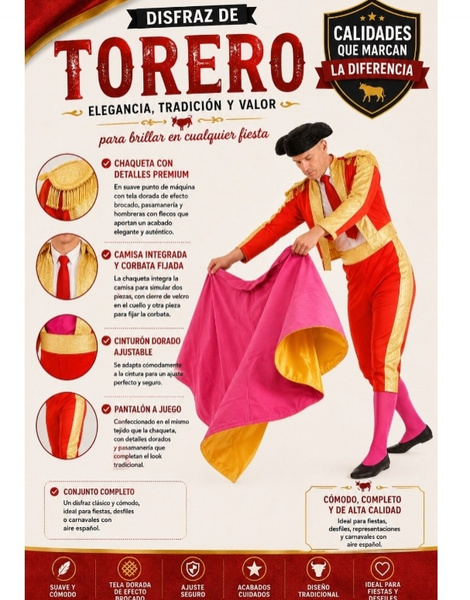 Fato de toureiro vermelho para homem
