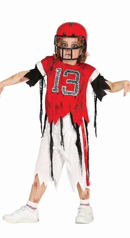 Traje de menino zumbi de jogador de rugby