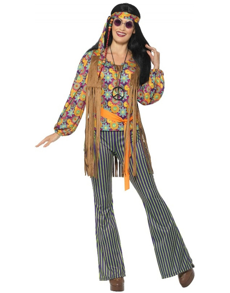 entrada lector Hablar en voz alta Disfraz Hippie años 60 mujer