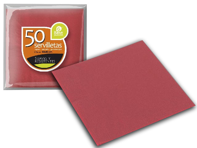 50 Servilletas roja 2 capas 40x40 cms.