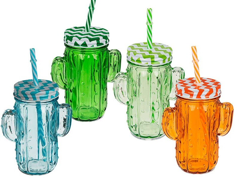 Vaso Cactus hermético con pajita 350ml