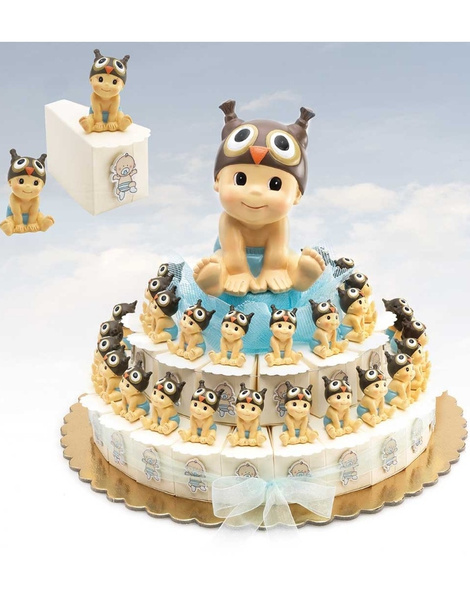Tarta 37 cajitas bebe niño celeste gorr.