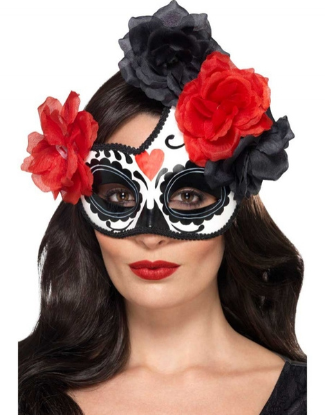 Antifaz del día de muertos Rojo y Negro
