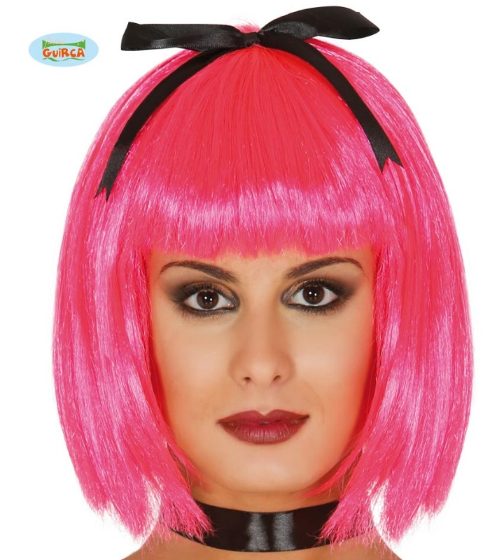 Peruca rosa com laço