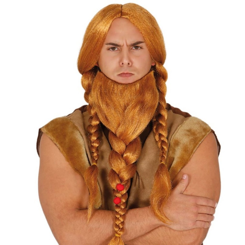 Peluca melena con trenzas y barba