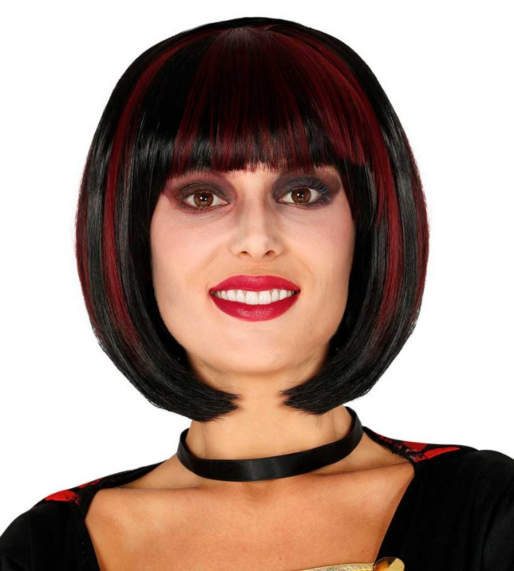 Peruca preta média com mechas
