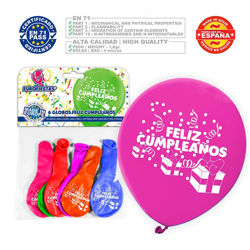 Globos Feliz Cumpleaños  6 uds.