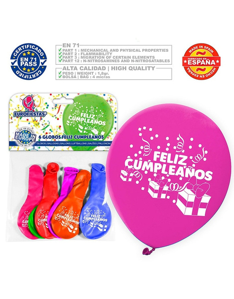 Globos Feliz Cumpleaños  6 uds.