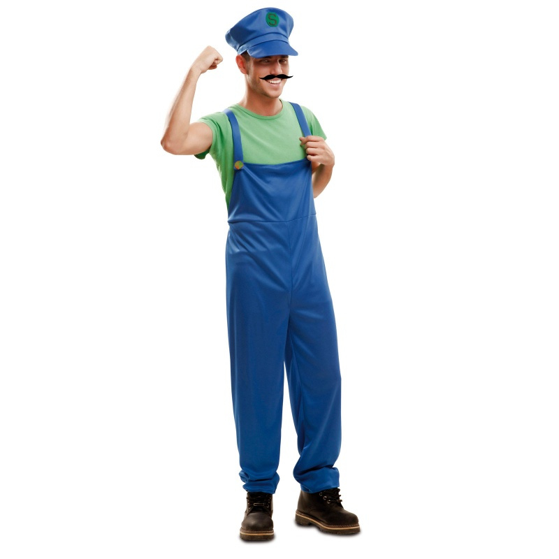 Disfraz super Plumber verde adulto