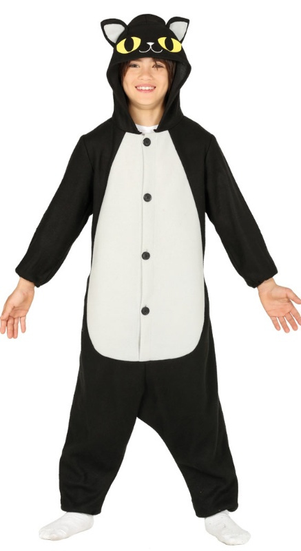 Pijama das crianças do gato preto do traje