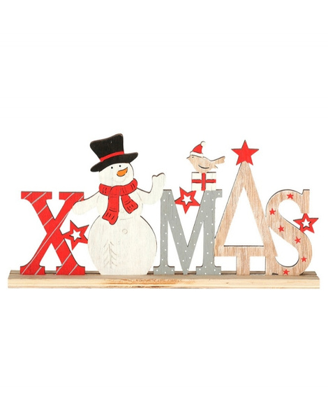 Letrero con base XMAS muñeco nieve 30x15
