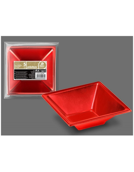 Bol cuadrado rojo brillo 12x12x4cm 5uds.