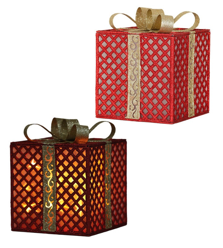 Caja regalo roja con luz deco 20x25cms