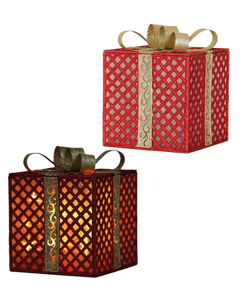 Caja regalo roja con luz deco 20x25cms