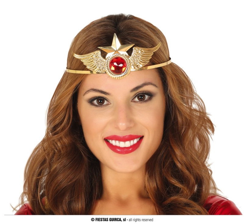 Diadema Super Heroina dorada metal