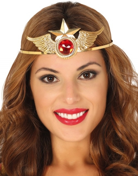 Diadema Super Heroina dorada metal