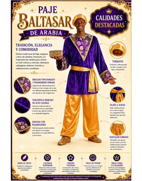 Traje Paje Baltasar morado adulto