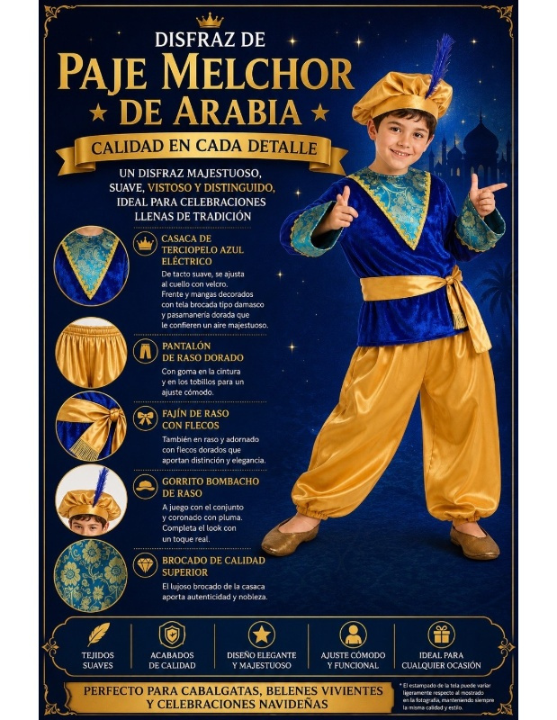 Paje Melchor traje criança azul