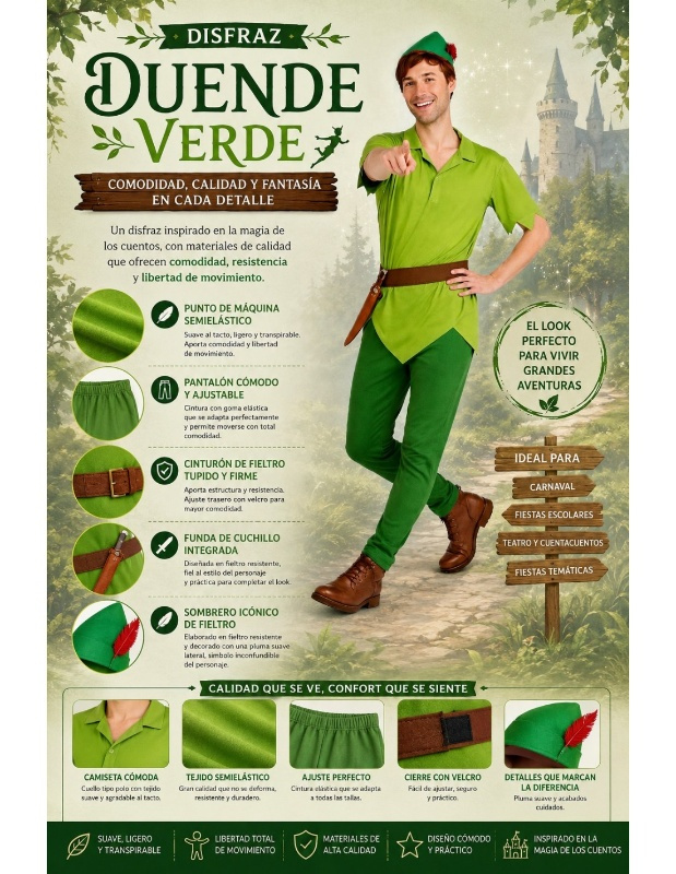 Disfraz Duende verde para hombre