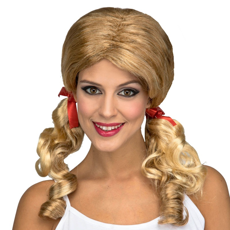 Peluca colegiala rubia con coletas