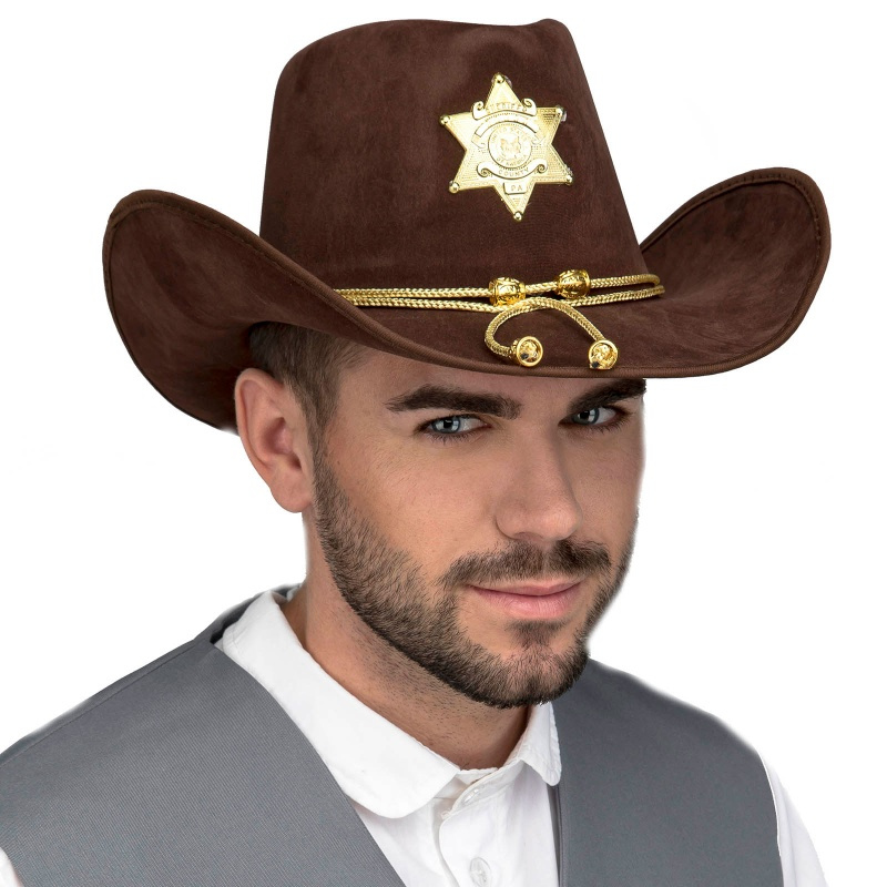 Sombrero Sheriff marrón estrella luxe