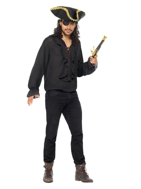 Camisa pirata hombre negra con cordones