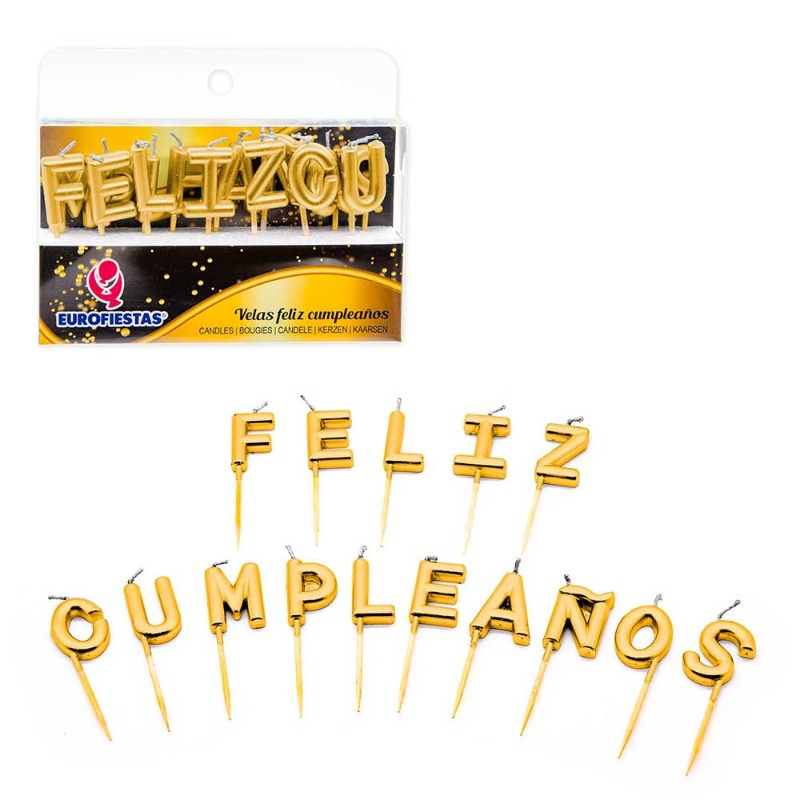 Velas Letras Feliz Cumple Oro