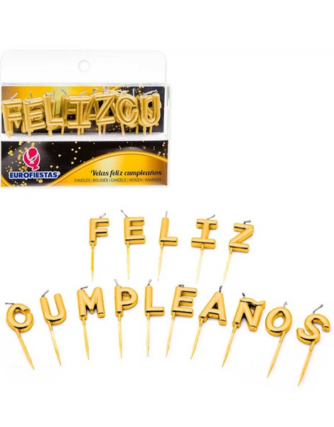 Velas Letras Feliz Cumple Oro