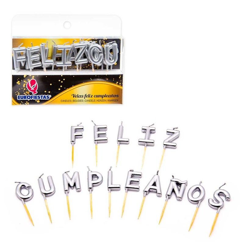 Velas Letras Feliz Cumple Plata