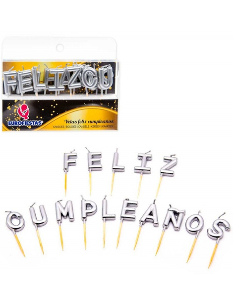 Velas Letras Feliz Cumple Plata