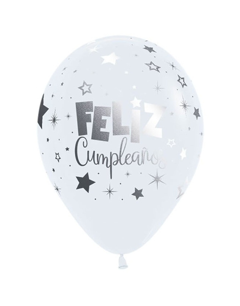 Bolsa Globo Blco.Feliz Cumple metal 10u.