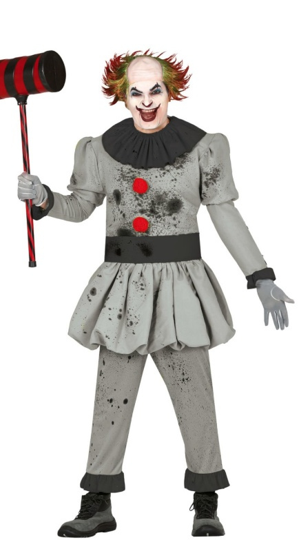 Disfraz payaso asesino gris adulto