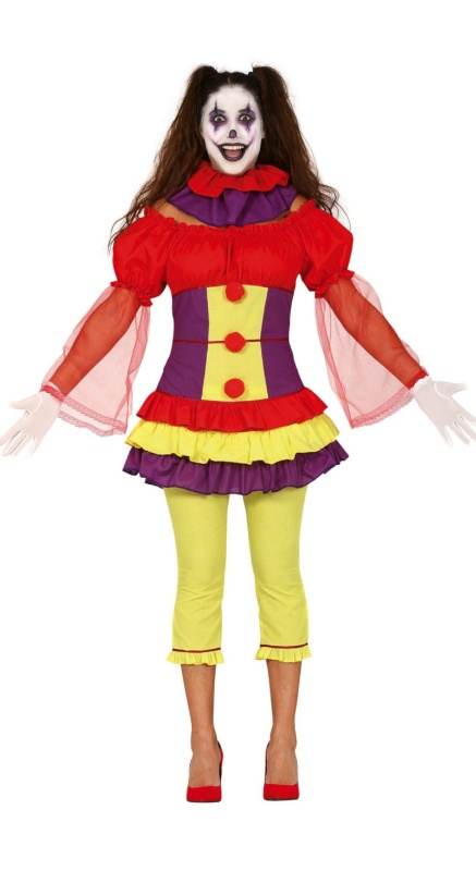 Disfraz payasa tricolor mujer oferta