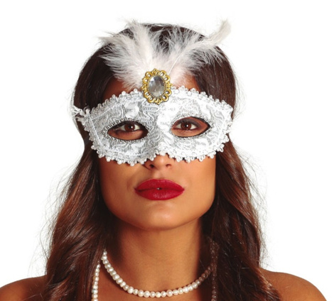 Antifaz Blanco con plumas Antifaz Blanco con plumas